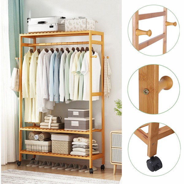 Portable Closet Organizer Clothes Storage Rack Hanger Rolling Home Garment Shelf