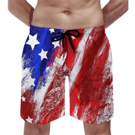 Mens American Flag Swim Trunks with Compression Liner 4th of July Bathing Suit Quick Dry Swimming 2 in 1 Board Shorts