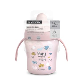 Suavinex, Learning Cup, Leak-proof Cup with Drinking Spout and Ergonomic Handles, +6 Months, 200 ml, Pink, Bears