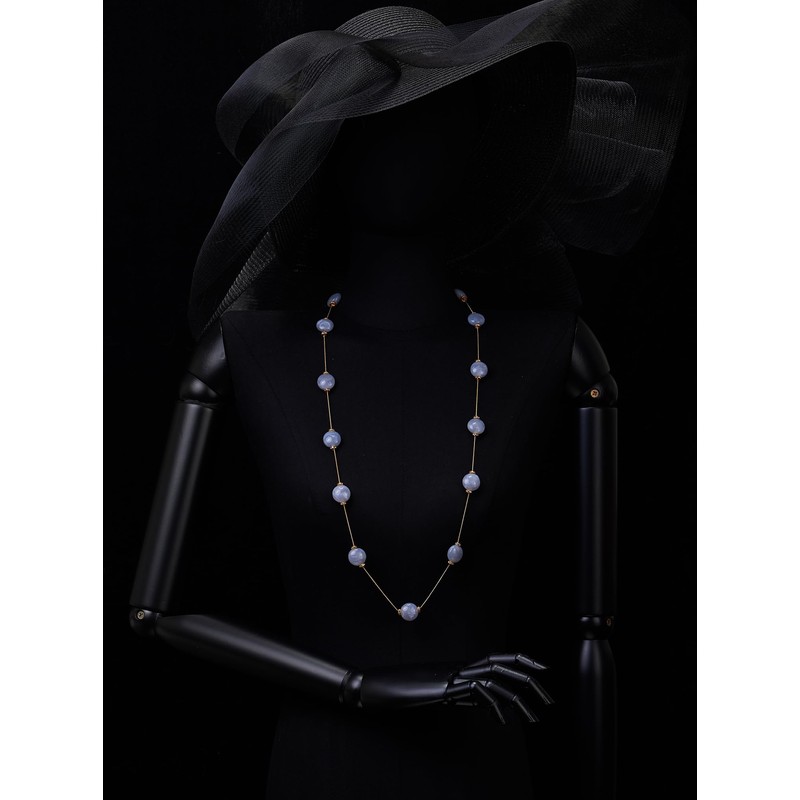 COOLSTEELANDBEYOND Long Gold Chain Necklace with Grey Bead, Statement Necklace