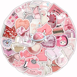 GGTTNRT Pack of 60 Cute Pink Stickers Aesthetic Laptop Scrapbook Stickers Set, Stickers Waterproof DIY Craft Decoration, Kawaii Stickers for Girls (60 Pieces Cartoon Pink)