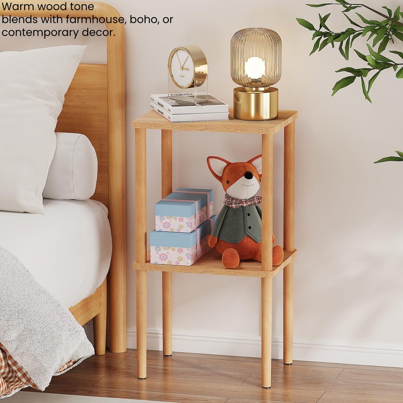 exilot Solid Wood Side Table, 2-Tier Tall End Table with