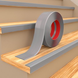 Jaspond Stair Nosing Rubber Stair Edging, 40FT Non-Slip Self Adhesive Staircase Step Edge Protector, Stair Edge Trim Peel and Stick Stair Nosing Vinyl Stair Nose for Outdoor & Indoor