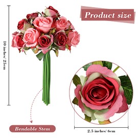 24 Pieces Artificial Rose Flowers Faux Silk Rose Flower with Leaves and Stems Real Looking Roses Fake Rose DIY Bouquets for Wedding Bridal Shower Centerpieces Party Home Decor (Peach Pink and Red)