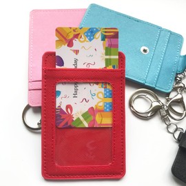 ZAYOIZY ZAYOIZY 2 Pack Slim Credit Card Holder Back/Front Pocket Purse Wallets, Faux Leather ID Badge Holders for Carrying Keys, Metro Cards, with Metal Clasps&Key Rings