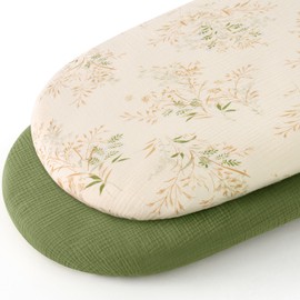 Yukkidds Muslin Bassinet Sheets 100% Cotton Neutral Baby Bassinet Cover for Boys Girls Unniversal Fitted for Rectangle Oval Hourglass Mattress/Pad 2 Pack Green