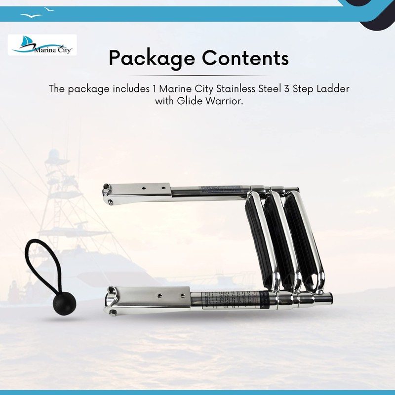 MARINE CITY Stainless Steel 3-Step Telescoping Swim Ladder with Slide