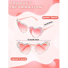 SilTriangle 7 Pack Pink Heart Birthday Squad Glasses with Diamond Letter Birthday Queen Glasses Party Favors for Women