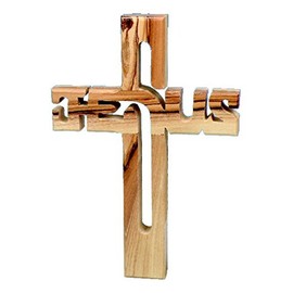 MaMeMi Olive Wood Jesus Cross - Handmade in BETHLEHEM/ISRAEL Approx 15 x 10.5 cm - Christian Cross for Home, Devotion and Prayer