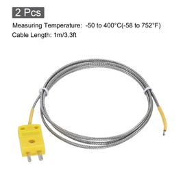 sourcing map 2pcs K Type Thermocouple Mini Connector Temperature Sensor Probes Metal Shielded Wire 3.3ft -50 to 400°C(-58 to 752°F)