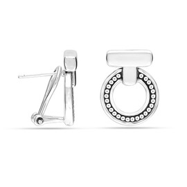 LeCalla 925 Sterling Silver Omega Back Earrings Antique Caviar Circle Bar Omega Back Clip On Large Stud Earrings for Women - 17MM