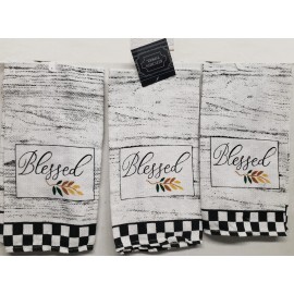Nidico 3 Same Thin Cotton Tea Kitchen Towels (15"x25") BLESSED & LEAVES IN RECTANGLE,HC