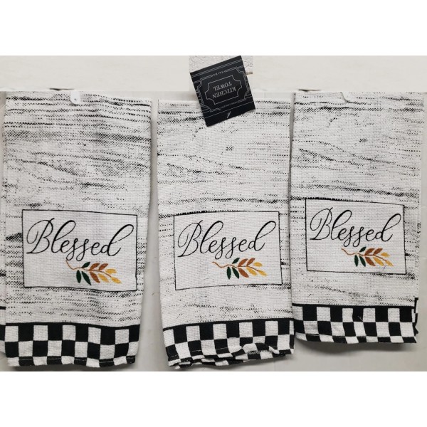 Nidico 3 Same Thin Cotton Tea Kitchen Towels (15"x25") BLESSED