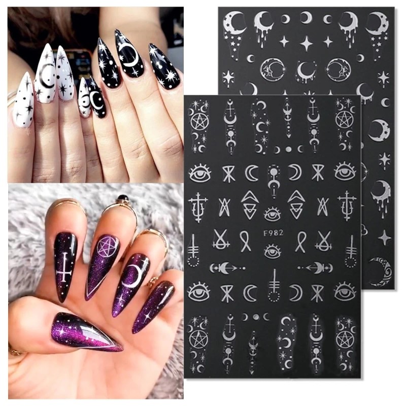 OSTTMA 8 Sheets Metallic Nail Art Stickers Decals Silver Moon