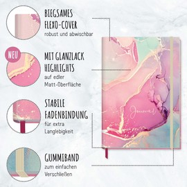 Trendstuff by Häfft Bullet Journal, Dotted A4 + with Elastic Band (Silky Pink), 156 Pages, Notebook, Sketchbook, Diary, Sustainable and Climate Neutral