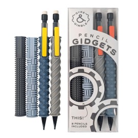 Gyre & Gimble Pencil Gidgets–Textured Silicone Pencil Sleeve for Quiet Fidgeting–Transform Your Mechanical Pencil into a Whimsical Tool of Focus and Tranquility – 4 Sleeves & 2 Pencils – Gray