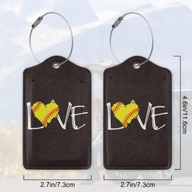 2 Pack Funny Luggage Tags with for Suitcases, I Love Baseball PU Leather Luggage Tag Accessories Privacy Cover ID Label with Stainless Steel Loop for Travel Bag for Women Girls Teens