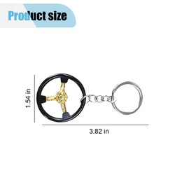 LHDOS Auto Parts Steering Wheel Shape Key Chain, 3D Metal Keychain Car Key Holder, Car Keychain Pendant, Car Key Ring Accessories for Vehicle, Backpack (Black/Gold)