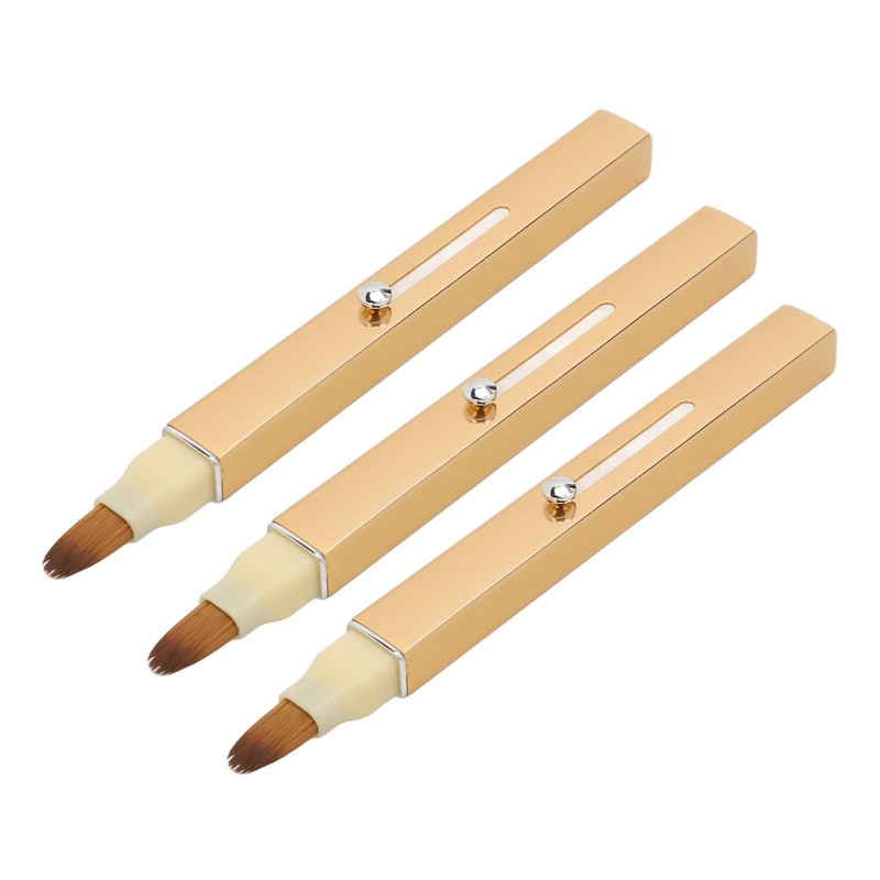 3pcs Gold Retractable Lip Brush Portable Soft Hair Double Ended