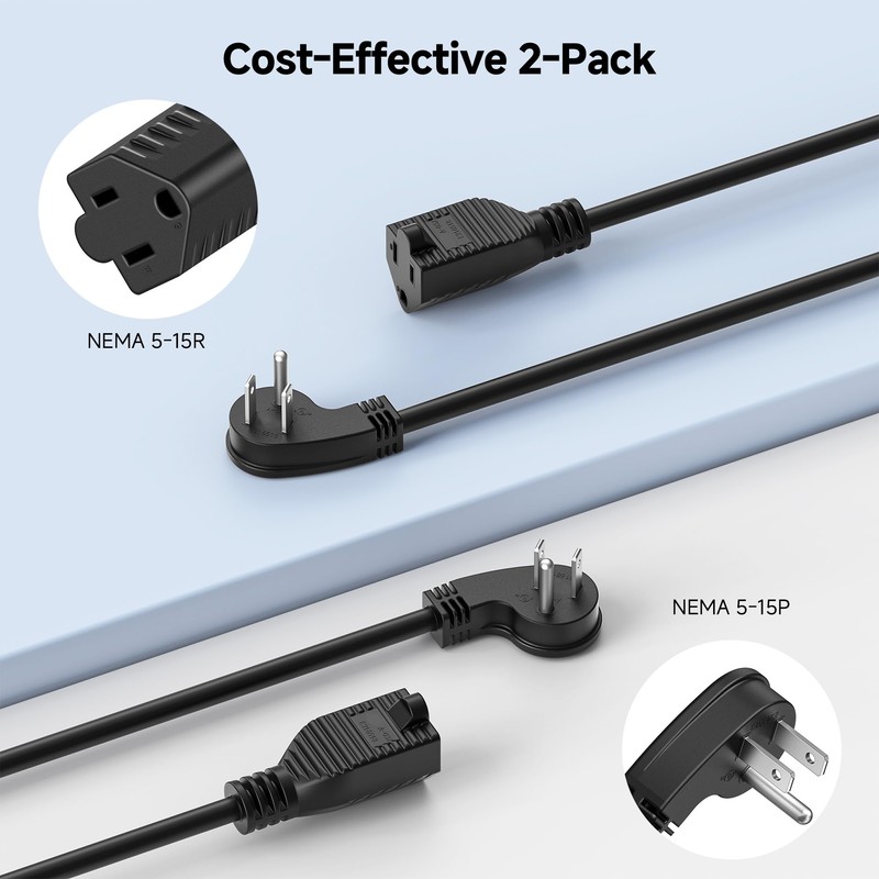 [UL Listed] Cable Matters 2-Pack Low Profile Flat Plug Extension