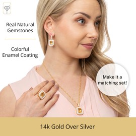 MAX + STONE 7 Carat Big Citrine Gemstone Ring with White Enamel|14K Gold over Sterling Silver Yellow Citrine Ring for Women with Caged Basket|Hypoallergenic November Birthstone Citrine Statement Ring