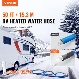 VEVOR 50ft Heated Water Hose for RV, Heated Drinking Water Hose Antifreeze to -45°F, Automatic Self-regulating, 5/8" I.D. with 3/4" GHT Adapter, Lead and BPA Free