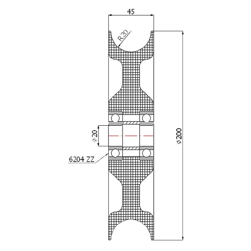 ZAB-S C200/40LL Profile Plastic Roller with Ball Bearing for Rope