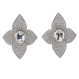 neXxtten Silver Tone Metal Crystal Clip-On Flower Earrings ER2417-SCL