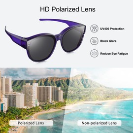 Br'Guras Polarized Oversized Fit over Sunglasses Over Glasses with Cat Eye Frame for Women&Men(Translucent purple,Black)