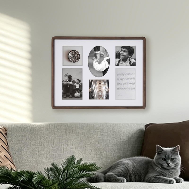 12x16 Collage Picture Frame, 6 Photos Display, Walnut Wood