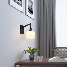 Pathson Milk White Glass Wall Sconce with Switch, Hardwired Wall Vanity Light, Mid-Century Vintage Wall Lamp Fixture or Living Room Farmhouse Bathroom Bedside Lighting