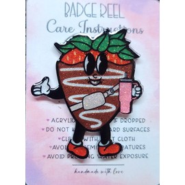 Chocolate Covered Strawberry Badge Reel, Glittery Badge Reel, Interchangeable Badge Reel, Cute Retractable Badge Reel