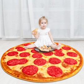 Hutha Kids Rug Pizza Carpet 5x5 Feet, Fluffy Round Rug for Kids Room Decor, Shaggy Rugs for Bedroom Nursery Playroom, Washable Non Slip Large Area Rugs, Soft and Cool Rugs Funny Gifts for Girls Boys