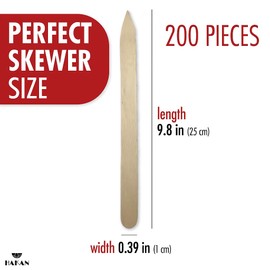 Hakan 200-Pack Flat Wooden Skewers for Grilling, 9.8-inch Long, 0.39-inch Wide Kabob Grill Skewers for BBQ, Meat, Vegetable, Fruit, Appetizers, Shish Adana Kebob Flat Sticks, 25 x 1 cm