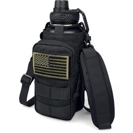 DEFUNX 32 Oz Water Bottle with Sleeve - Insulated Bottle with Strap Stainless Steel Gym Water Bottles for Men Sports Workout Hiking All Black