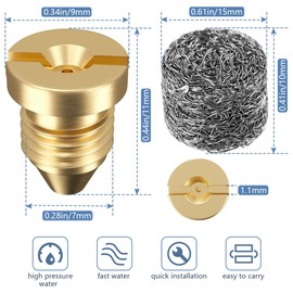 Quadafy 2 Pieces 1.1 mm Orifice Foam Cannon and 2 Pieces Foam Maker, Universal Brass Thread Nozzle Tips and Mesh Filter for Snow Foam Lance, Tool Daily Foam Cannon