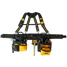 MELOTOUGH 28-Pocket Pro Framer's rig Combo Apron Tool Belt and Heavy Duty Padded Suspenders with Magnetic Desinger for Technician/Carpenter/and Electrician's Tools（Yellow)
