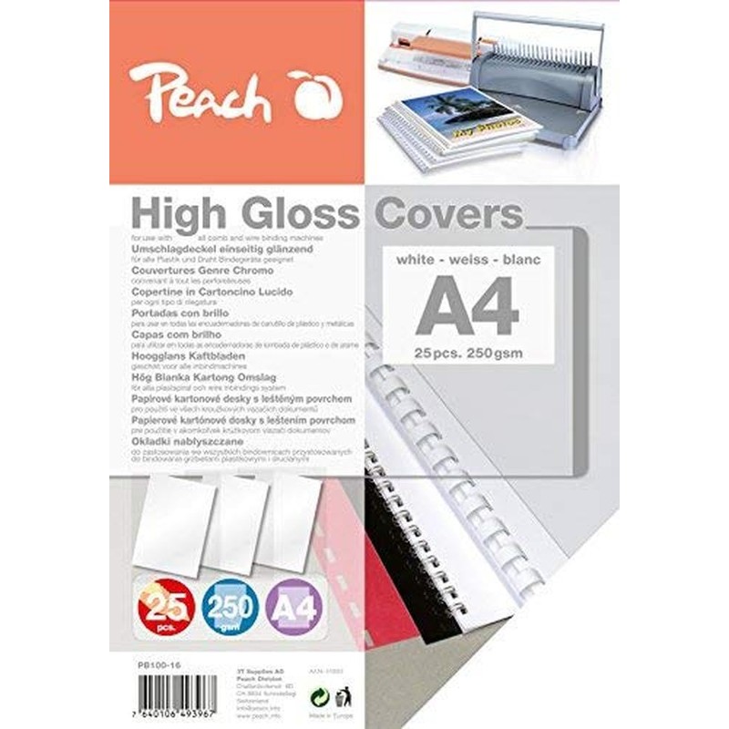 Peach PB100-16 Back Cover Sheets A4 250gsm Pack of 25