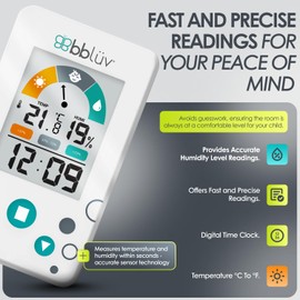 bblüv bblüv Igrö 2-in-1 - Indoor Digital Thermometer and Hygrometer - Humidity meter for Baby room with Alarm - Portable, User-Friendly - Ideal for Nursery, Home, or Travel
