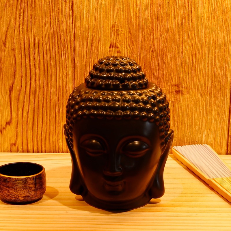 Omonic Porcelain Zen Garden Yoga Meditation Black Thai Buddha Head