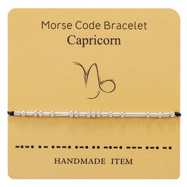 Pingyongchang 12 Zodiac Morse Code Bracelet Sterling Silver Beads on Silk Cord Friendship Bracelet Gift for Her -Capricorn