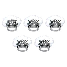Beistle 5 Piece Happy New Year Bird of Paradise Headband Tiaras Holiday Photo Booth Props Party Favors and Supplies, One Size, Black/Silver/White