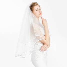 YOFASEN Bridal Veil - Wedding Bridal Veil with Comb Wedding Short Veil Bridal Veil Tulle Elegant Bridal Veil Wedding Accessories for Wedding Costume Parties Role Play Photography, off white