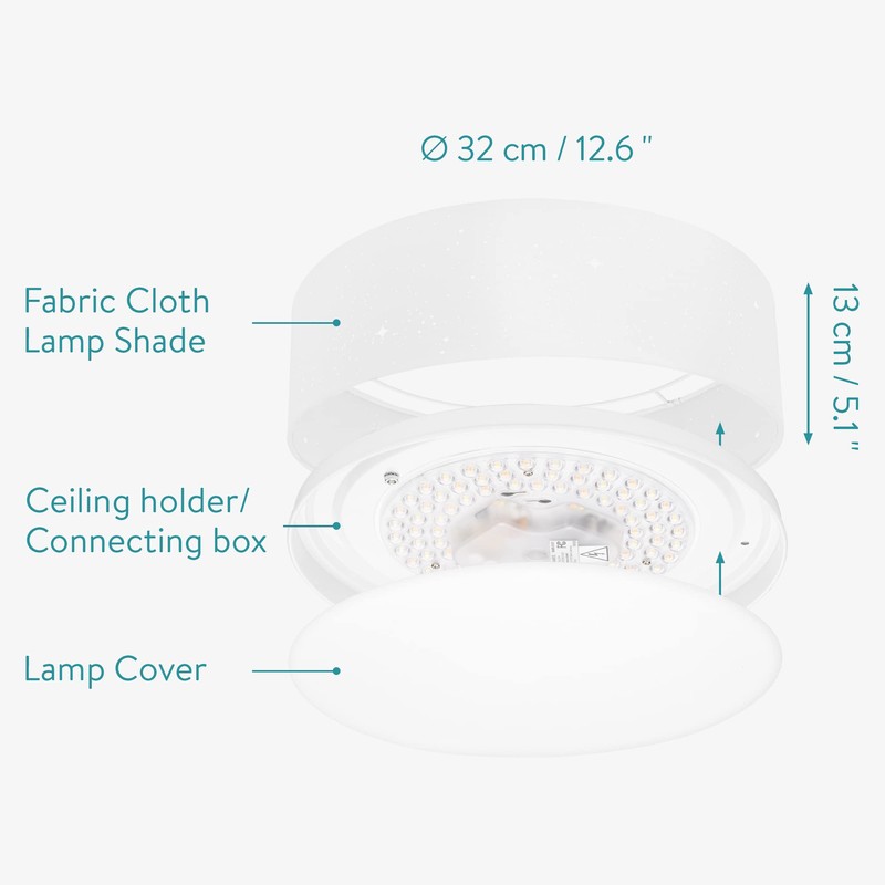 Navaris Flush Mount Ceiling Light - 12.6" Diameter Drum Lamp