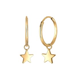 Elli Astro Basic Women's Creole Earrings Star in 925 Sterling Silver Gold-Plated, Sterling Silver