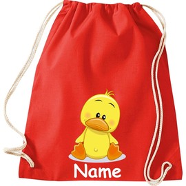 Shirtinstyle Children's Gym Bag Animals Duck Chick with Name of Choice, red