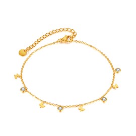 Bewenda Ankle Bracelets for Women Girls, Women's Anklets with Butterfly Round, Flexib Adjustable Anklet Zirconia, Waterproof Beach Barefoot Ankle Chain, Summer Foot Chain Jewellery Gift for Birthday