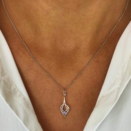 Silverly Women's 925 Sterling Silver Purple Cubic Zirconia Celtic Knot Pendant Necklace, 18"