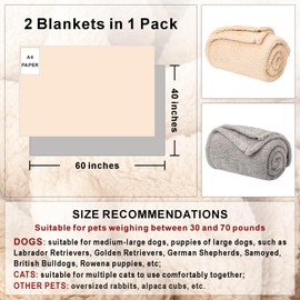 2 Blankets, Dog Cat Pet Blanket, Soft Warm Fleece, for Puppy, Small Dogs or Kitten, Cats, Plush Fuzzy Blanket for Bed, Sofa, Travel (60" x 40", 2/Pack, Beige+Light Gray)