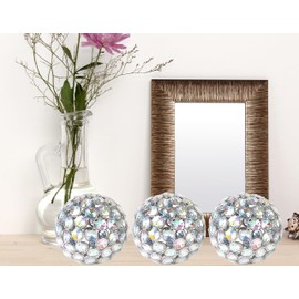 Alpha Living Home - Set of 3 Decorative Metal Balls – 4” Iron & Crystal Sphere Orbs | Modern Home Décor Accent for Bowls, Centerpieces, Coffee Tables & Living Spaces (Crystal Silver)